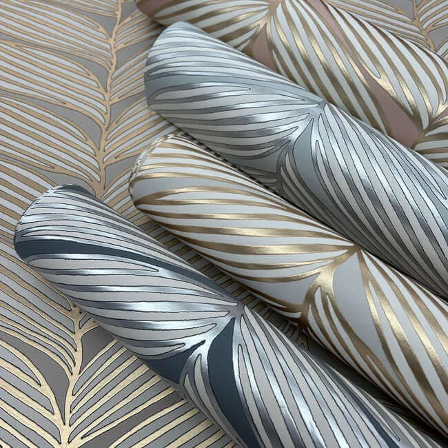 Antonina Vella Luminous Leaves - Spa & Silver Wallpaper | Buy Online Antonina Vella Luminous Leaves wallpaper, color Spa & Silver, SKU MD7165