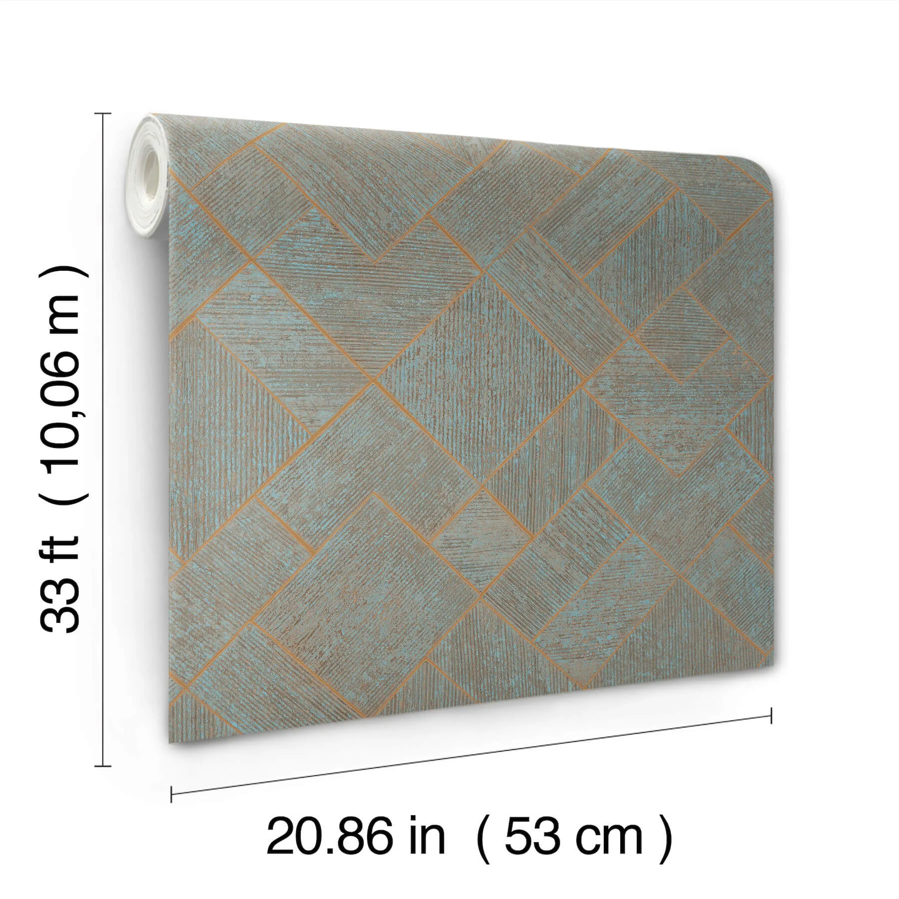 Antonina Vella Marquetry - Teal Wallpaper | Buy Online Antonina Vella Marquetry wallpaper, color Teal, SKU MA35512