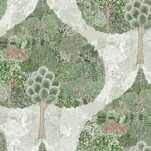 Antonina Vella Mystic Forest wallpaper, color Green & Coral, SKU BO6702