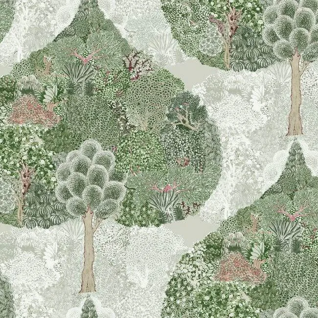 Antonina Vella Mystic Forest wallpaper, color Green & Coral, SKU BO6702