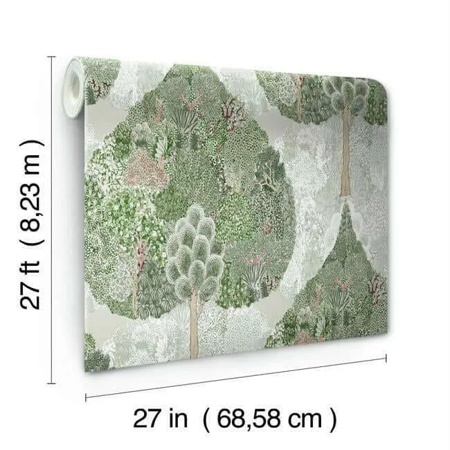Antonina Vella Mystic Forest wallpaper, color Green & Coral, SKU BO6702