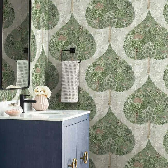 Antonina Vella Mystic Forest wallpaper, color Green & Coral, SKU BO6702