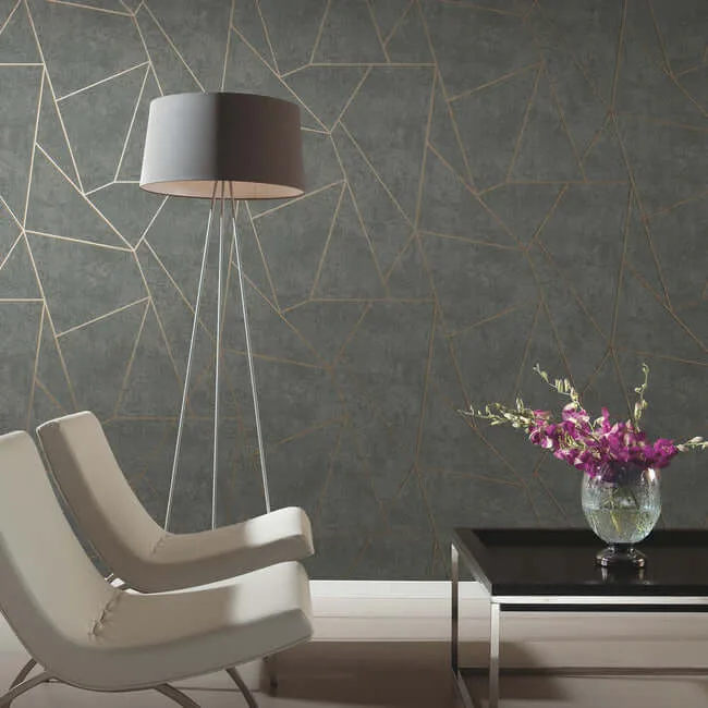 Antonina Vella Nazca wallpaper, color Dark Grey & Gold, SKU NW3502