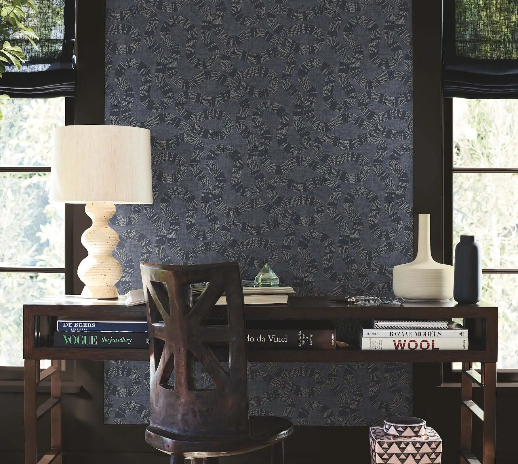Antonina Vella Ophidia - Navy Wallpaper | Buy Online Antonina Vella Ophidia wallpaper, color Navy, SKU AB3002