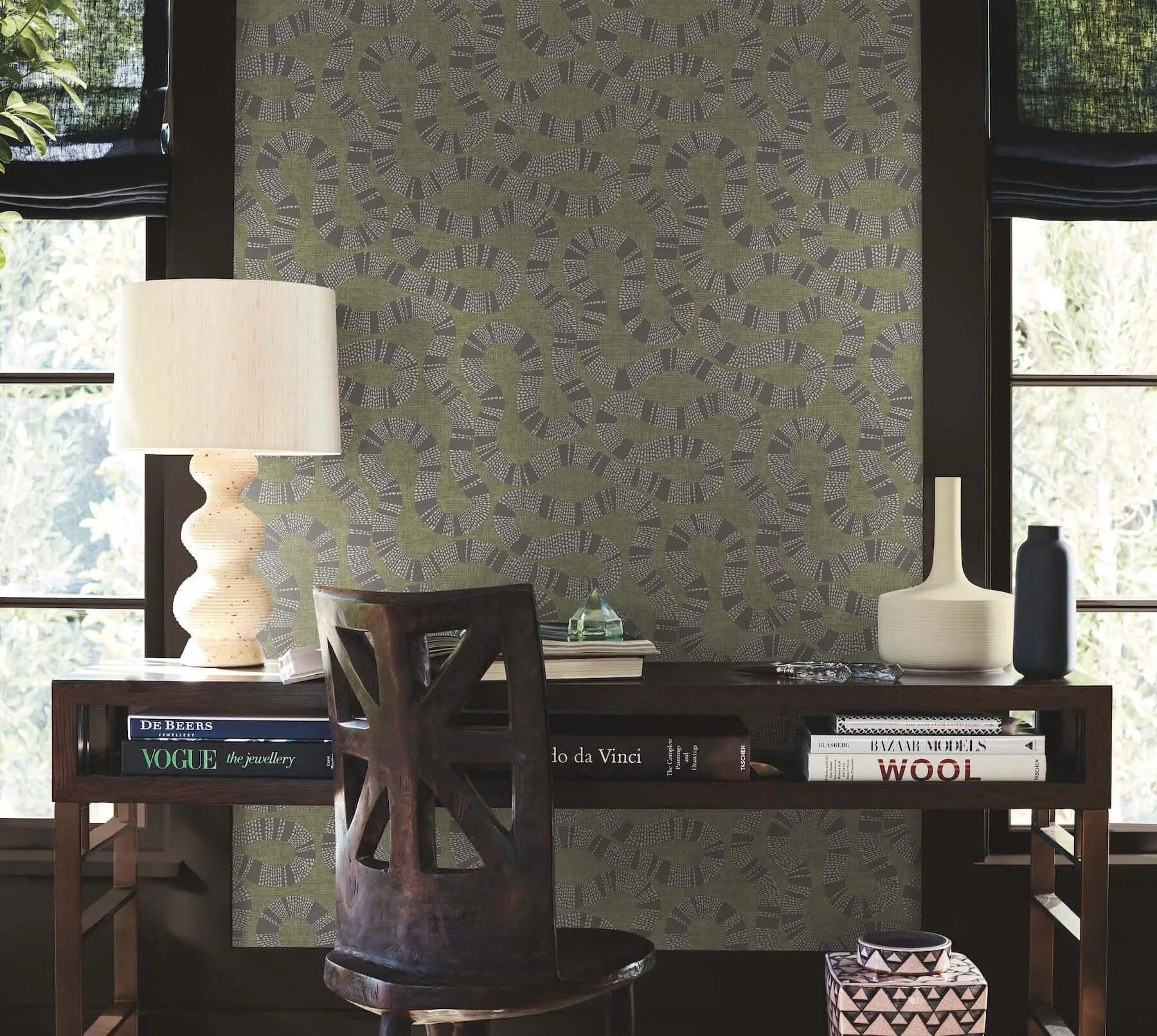 Antonina Vella Ophidia wallpaper, color Olive, SKU AB3005