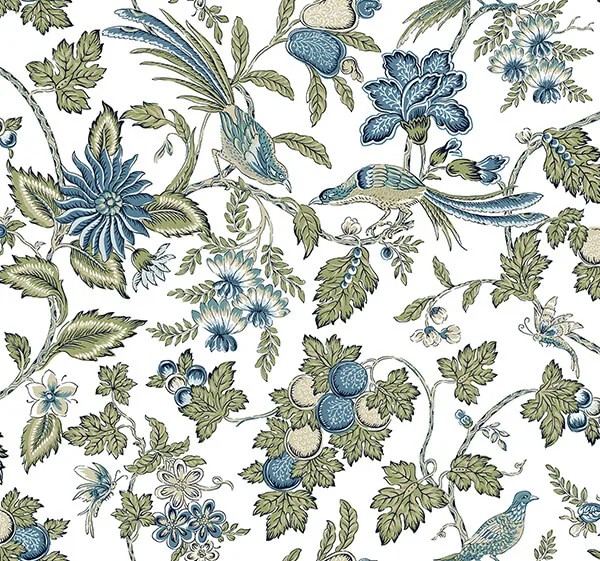 Antonina Vella Parterre wallpaper, color Sage & Indigo, SKU VP1314