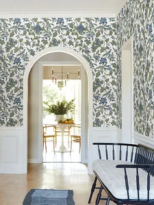 Antonina Vella Parterre wallpaper, color Sage & Indigo, SKU VP1314