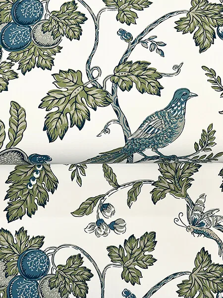 Antonina Vella Parterre - Sage & Indigo Wallpaper | Buy Online Antonina Vella Parterre wallpaper, color Sage & Indigo, SKU VP1314