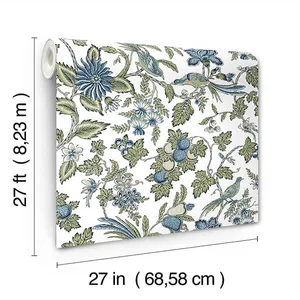 Antonina Vella Parterre wallpaper, color Sage & Indigo, SKU VP1314