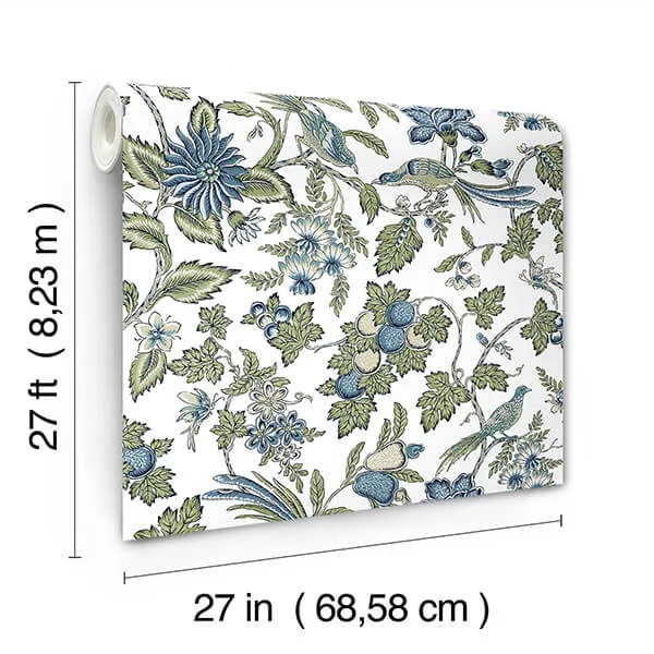 Antonina Vella Parterre - Sage & Indigo Wallpaper | Buy Online Antonina Vella Parterre wallpaper, color Sage & Indigo, SKU VP1314