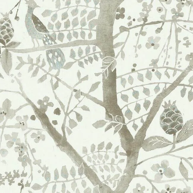 Antonina Vella Peacock Block Print wallpaper, color Off White, SKU BO6635
