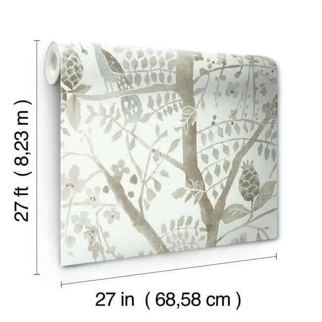 Antonina Vella Peacock Block Print - Off White Wallpaper | Buy Online Antonina Vella Peacock Block Print wallpaper, color Off White, SKU BO6635