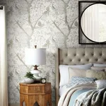 Antonina Vella Peacock Block Print - Off White Wallpaper | Buy Online Antonina Vella Peacock Block Print wallpaper, color Off White, SKU BO6635