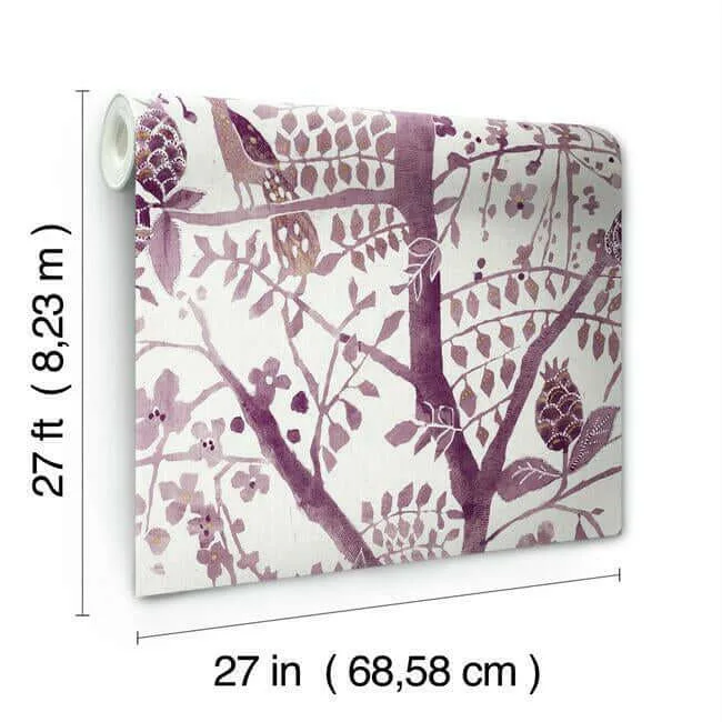 Antonina Vella Peacock Block Print wallpaper, color Purple, SKU BO6631