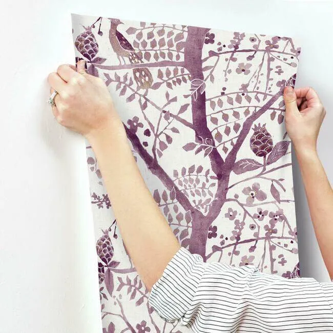 Antonina Vella Peacock Block Print wallpaper, color Purple, SKU BO6631