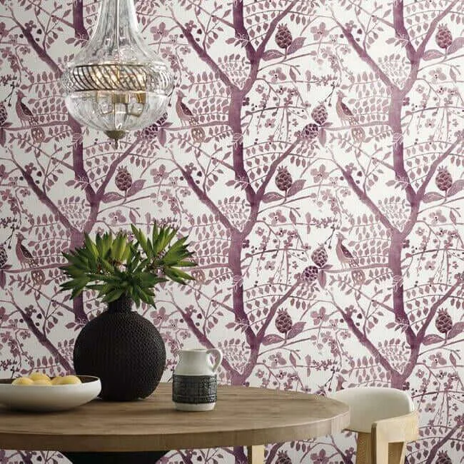 Antonina Vella Peacock Block Print wallpaper, color Purple, SKU BO6631