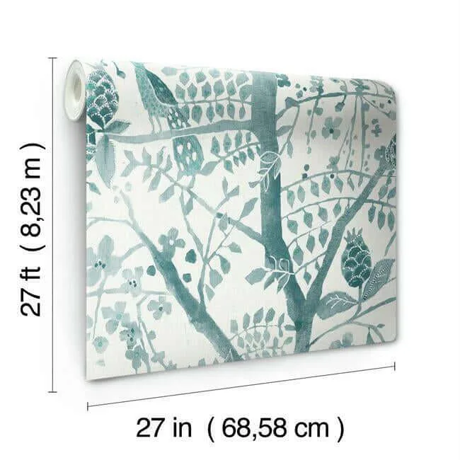 Antonina Vella Peacock Block Print - Teal Wallpaper | Buy Online Antonina Vella Peacock Block Print wallpaper, color Teal, SKU BO6632