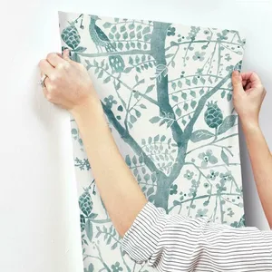 Antonina Vella Peacock Block Print wallpaper, color Teal, SKU BO6632
