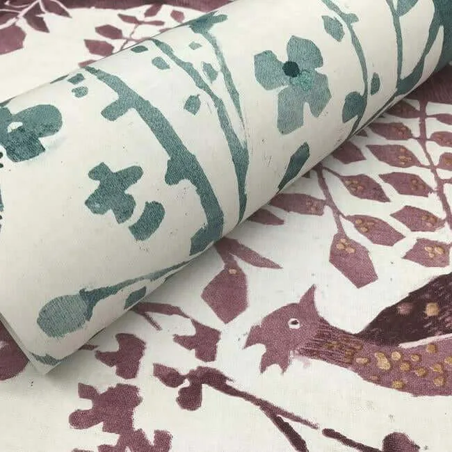 Antonina Vella Peacock Block Print - Teal Wallpaper | Buy Online Antonina Vella Peacock Block Print wallpaper, color Teal, SKU BO6632