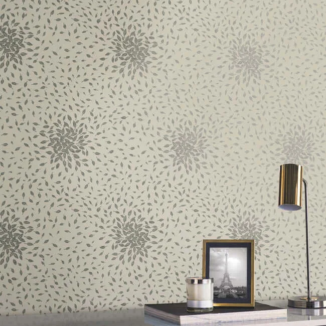 Antonina Vella Petite Leaves wallpaper, color Beige & Silver, SKU MD7105