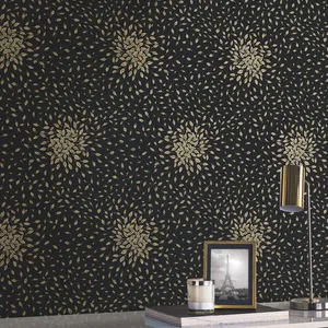 Antonina Vella Petite Leaves wallpaper, color Black & Gold, SKU MD7102