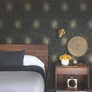 Antonina Vella Petite Leaves wallpaper, color Black & Gold, SKU MD7102
