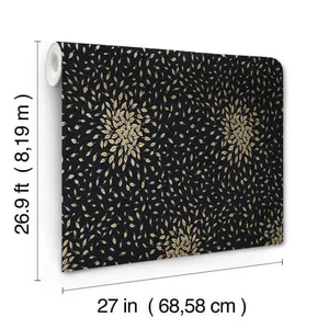 Antonina Vella Petite Leaves wallpaper, color Black & Gold, SKU MD7102