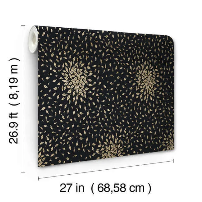 Antonina Vella Petite Leaves wallpaper, color Black & Gold, SKU MD7102