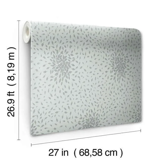 Antonina Vella Petite Leaves wallpaper, color Spa & Silver, SKU MD7101