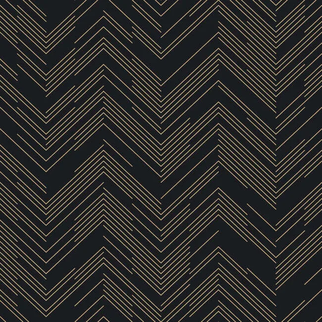 Antonina Vella Polished Chevron wallpaper, color Black & Gold, SKU MD7221