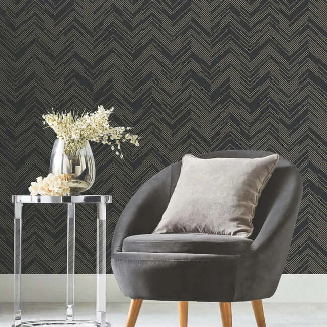 Antonina Vella Polished Chevron - Black & Gold Wallpaper | Buy Online Antonina Vella Polished Chevron wallpaper, color Black & Gold, SKU MD7221