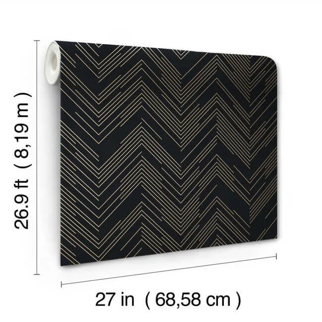 Antonina Vella Polished Chevron - Black & Gold Wallpaper | Buy Online Antonina Vella Polished Chevron wallpaper, color Black & Gold, SKU MD7221