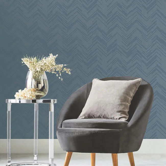 Antonina Vella Polished Chevron - Blue & Silver Wallpaper | Buy Online Antonina Vella Polished Chevron wallpaper, color Blue & Silver, SKU MD7224