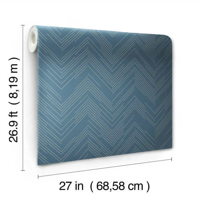Antonina Vella Polished Chevron - Blue & Silver Wallpaper | Buy Online Antonina Vella Polished Chevron wallpaper, color Blue & Silver, SKU MD7224