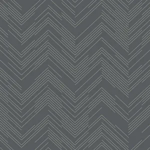 Antonina Vella Polished Chevron wallpaper, color Charcoal & Silver, SKU MD7226