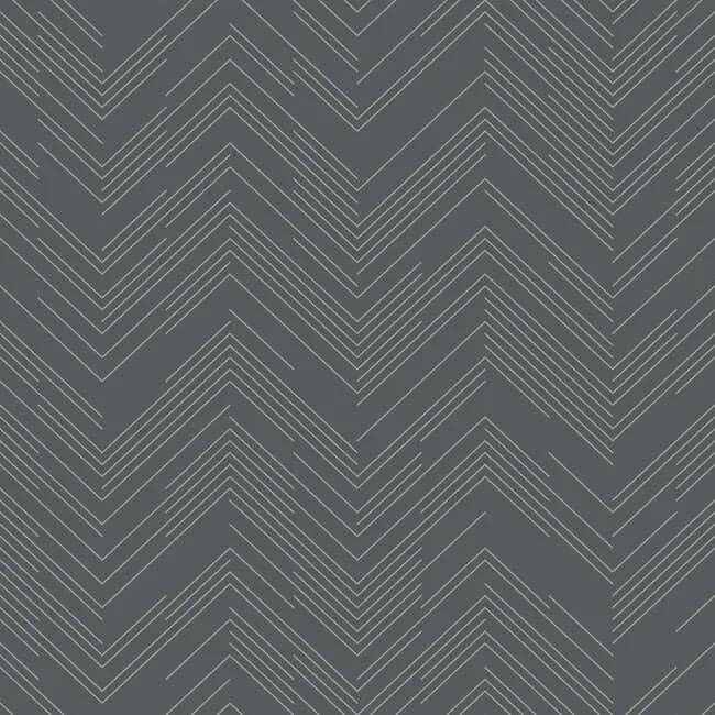 Antonina Vella Polished Chevron wallpaper, color Charcoal & Silver, SKU MD7226