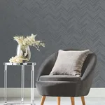 Antonina Vella Polished Chevron wallpaper, color Charcoal & Silver, SKU MD7226