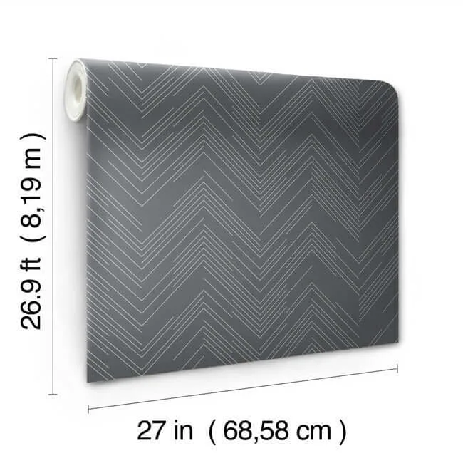 Antonina Vella Polished Chevron wallpaper, color Charcoal & Silver, SKU MD7226