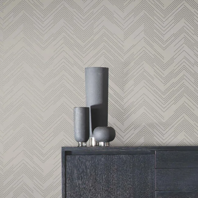 Antonina Vella Polished Chevron - Taupe & Silver Wallpaper | Buy Online Antonina Vella Polished Chevron wallpaper, color Taupe & Silver, SKU MD7227