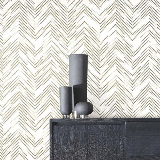 Antonina Vella Polished Chevron wallpaper, color White & Gold, SKU MD7222