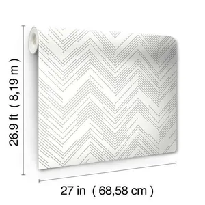 Antonina Vella Polished Chevron wallpaper, color White & Silver, SKU MD7223