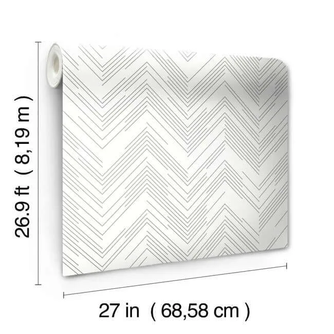 Antonina Vella Polished Chevron wallpaper, color White & Silver, SKU MD7223