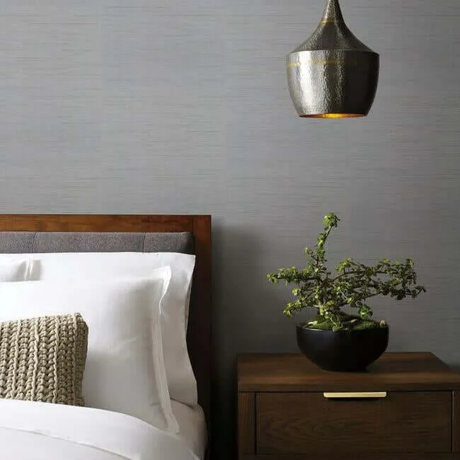 Antonina Vella Ribbon Bamboo wallpaper, color Blue & Silver Metallic, SKU DD3834