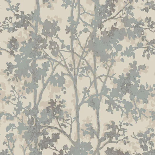 Antonina Vella Shimmering Foliage wallpaper, color Cream & Silver, SKU MD7141