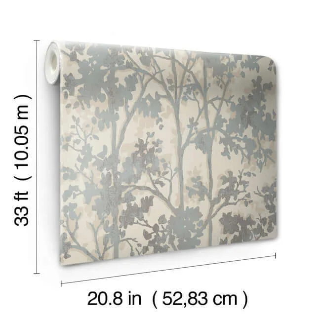 Antonina Vella Shimmering Foliage wallpaper, color Cream & Silver, SKU MD7141