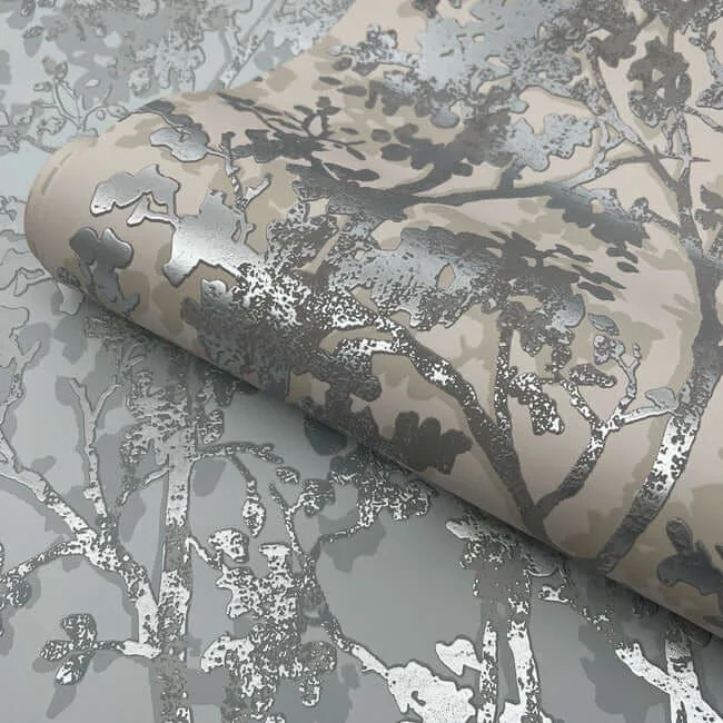 Antonina Vella Shimmering Foliage wallpaper, color Cream & Silver, SKU MD7141