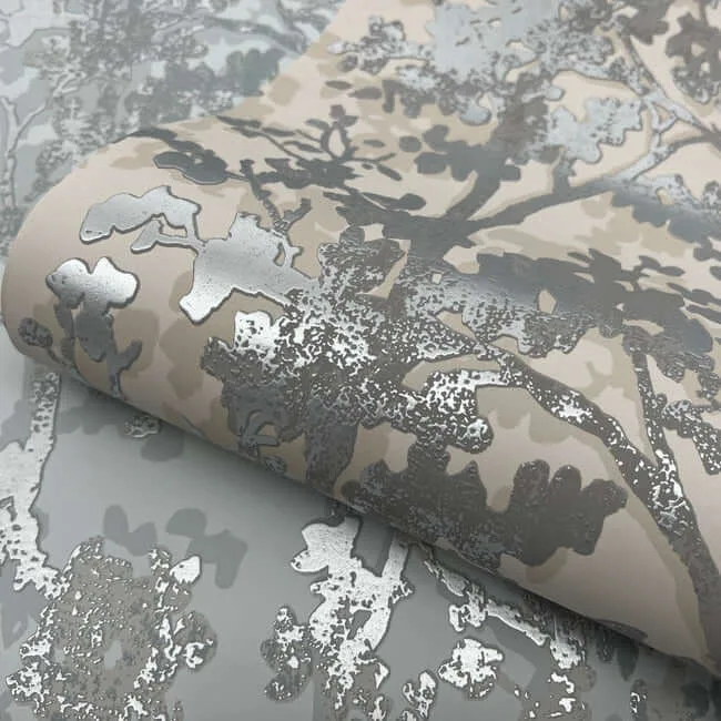 Antonina Vella Shimmering Foliage wallpaper, color Spa & Silver, SKU MD7142