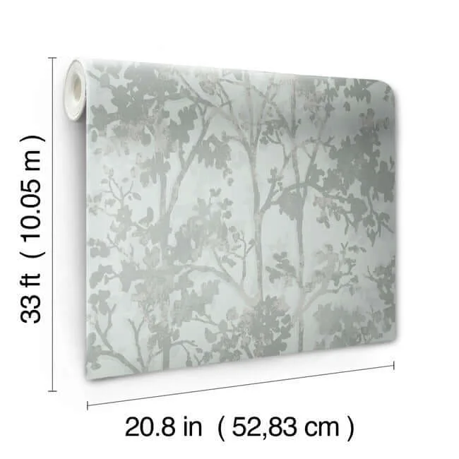 Antonina Vella Shimmering Foliage wallpaper, color Spa & Silver, SKU MD7142