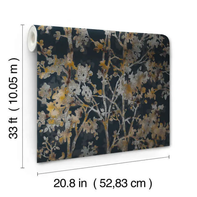 Antonina Vella Shimmering Foliage wallpaper, color Black, SKU NW3580