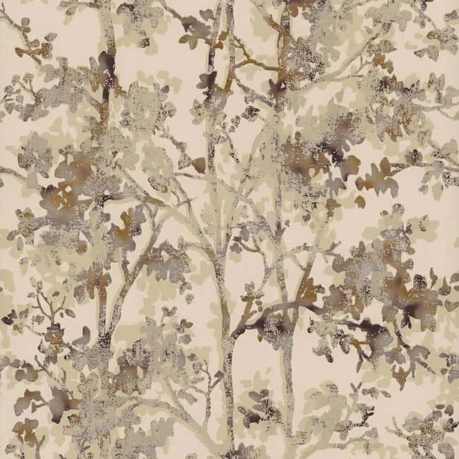 Antonina Vella Shimmering Foliage wallpaper, color Khaki, SKU NW3584